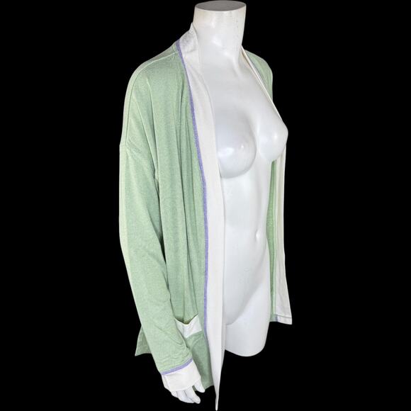 Cuddl Duds Women's Open Front Cardigan Sweater Green Medium Long Sleeve Pockets - Picture 7 of 14